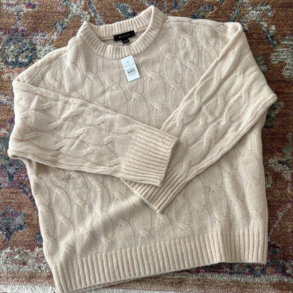 NWT Ann Taylor Cable Knit Light Tan/Ecru Sweater